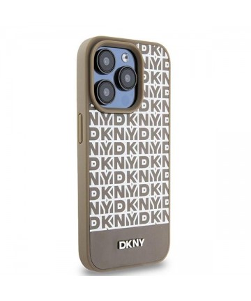 DKNY Leather Printed Pattern Metal Logo MagSafe Case for iPhone 15 Pro - Brown