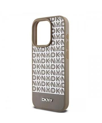 DKNY Leather Printed Pattern Metal Logo MagSafe Case for iPhone 15 Pro - Brown