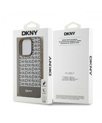 DKNY Leather Printed Pattern Metal Logo MagSafe Case for iPhone 15 Pro - Brown