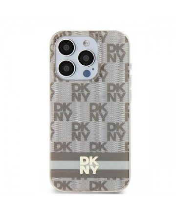 DKNY IML Checkered Mono Pattern & Printed Stripes MagSafe Case for iPhone 15 Plus / 14 Plus - Beige