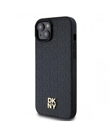 DKNY Leather Pattern Metal Logo MagSafe Case for iPhone 15/14/13 - Black