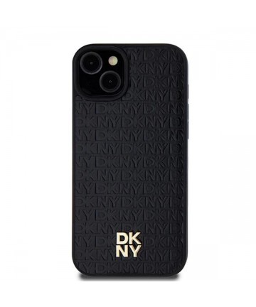 DKNY Leather Pattern Metal Logo MagSafe Case for iPhone 15/14/13 - Black
