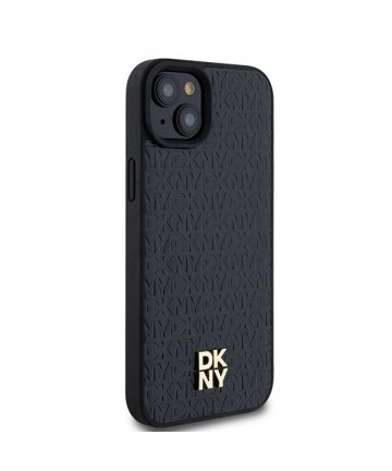 DKNY Leather Pattern Metal Logo MagSafe Case for iPhone 15/14/13 - Black