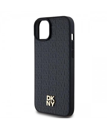 DKNY Leather Pattern Metal Logo MagSafe Case for iPhone 15/14/13 - Black