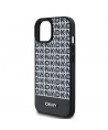 DKNY Leather Printed Pattern Metal Logo MagSafe Case for iPhone 15/14/13 - Black