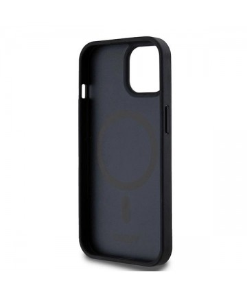 DKNY Leather Printed Pattern Metal Logo MagSafe Case for iPhone 15/14/13 - Black