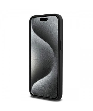 DKNY Leather Monogram Pattern Metal Logo MagSafe Case for iPhone 15 Pro Max - Black