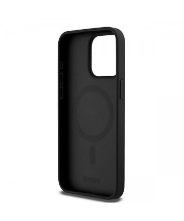 DKNY Leather Monogram Pattern Metal Logo MagSafe Case for iPhone 15 Pro Max - Black