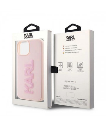 Karl Lagerfeld 3D Rubber Glitter Logo case for iPhone 15 Plus - pink