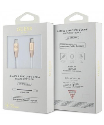 Guess Ebossed Logo USB-C / USB-C Cable 1.5m Fast Charging - Gold