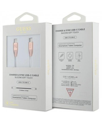 Guess Ebossed Logo USB-C / USB-C Cable 1.5m Fast Charging - Pink