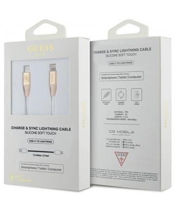Guess Ebossed Logo USB-C / Lightning cable 1.5m fast charging - gold