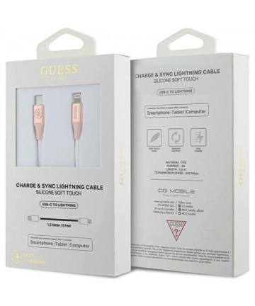 Guess Ebossed Logo USB-C / Lightning Cable 1.5m Fast Charging - Pink