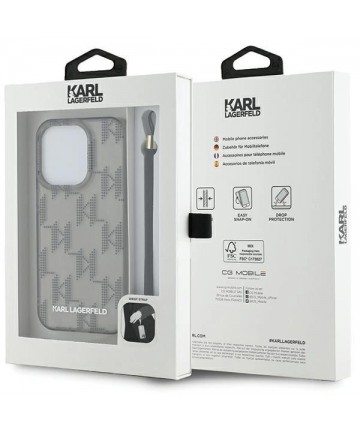 Karl Lagerfeld IML Mono KL Pattern & Cord case for iPhone 15 Pro - black