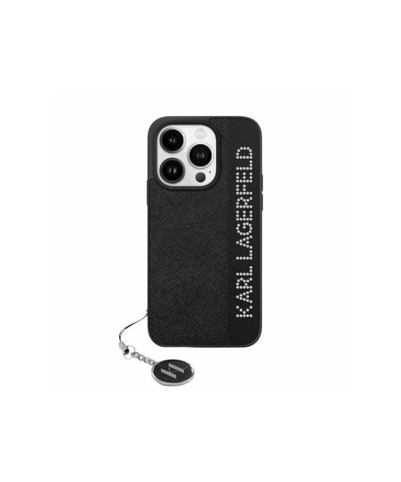 Karl Lagerfeld Saffiano Rhinestones & Charm case for iPhone 15 Pro - black