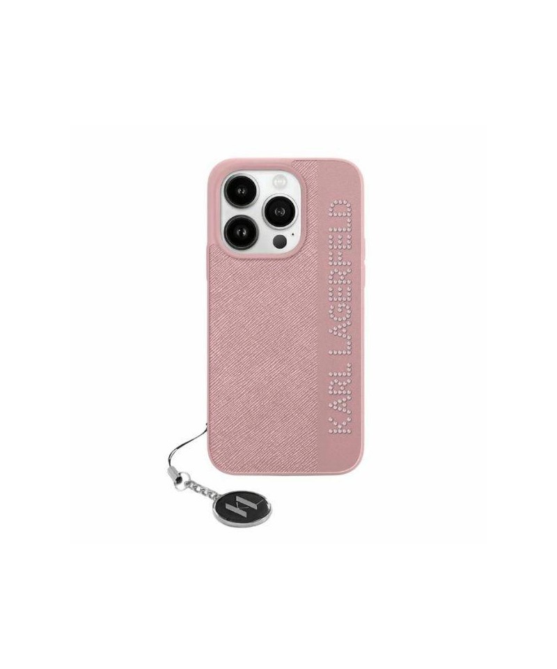 Karl Lagerfeld Saffiano Rhinestones & Charm case for iPhone 15 Pro - pink