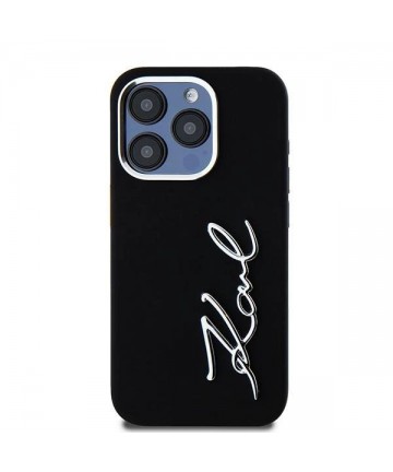 Karl Lagerfeld Silicone Metal Script Logo case for iPhone 15 Pro - black