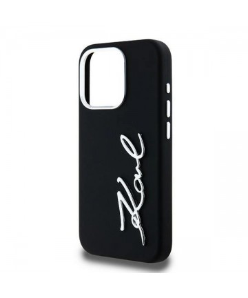 Karl Lagerfeld Silicone Metal Script Logo case for iPhone 15 Pro - black