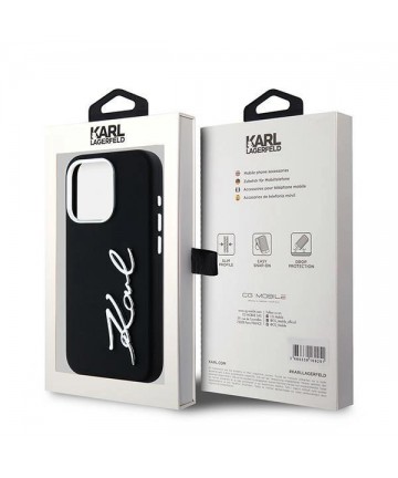 Karl Lagerfeld Silicone Metal Script Logo case for iPhone 15 Pro - black
