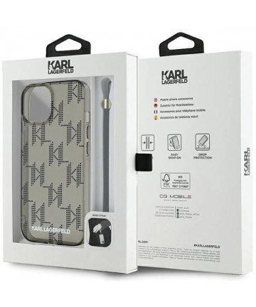Karl Lagerfeld IML Mono KL Pattern & Cord case for iPhone 15 / 14 / 13 - black