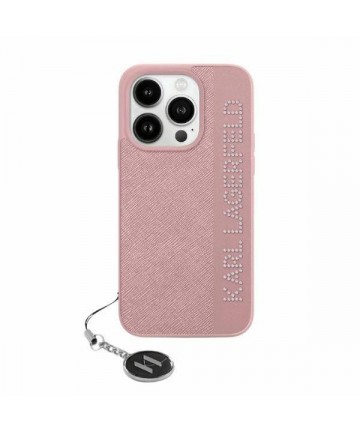 Karl Lagerfeld Saffiano Rhinestones & Charm case for iPhone 15 / 14 / 13 - pink