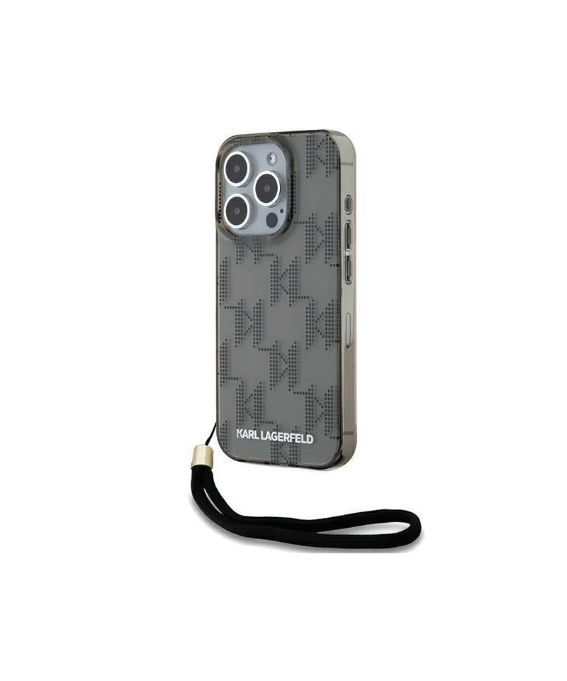 Karl Lagerfeld IML Mono KL Pattern & Cord case for iPhone 15 Pro Max - black