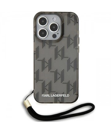 Karl Lagerfeld IML Mono KL Pattern & Cord case for iPhone 15 Pro Max - black