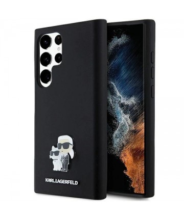 Karl Lagerfeld Silicone Karl&Choupette Metal Pin case for Samsung Galaxy S24 Ultra - black