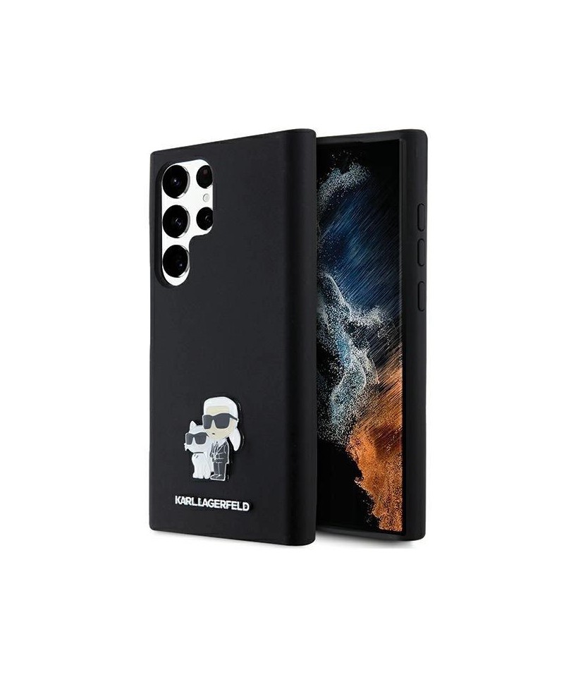 Karl Lagerfeld Silicone Karl&Choupette Metal Pin case for Samsung Galaxy S24 Ultra - black