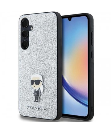 Karl Lagerfeld Fixed Glitter Ikonik Logo Metal Pin case for Samsung Galaxy A35 - silver