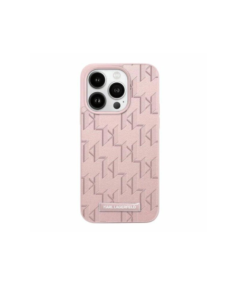 Karl Lagerfeld Leather Monogram Metal Logo case for iPhone 15 Pro - pink