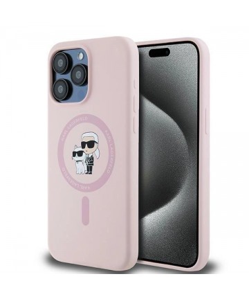 Karl Lagerfeld Silicone Karl&Choupette MagSafe Case for iPhone 15 Pro - Pink