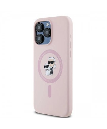 Karl Lagerfeld Silicone Karl&Choupette MagSafe Case for iPhone 15 Pro - Pink