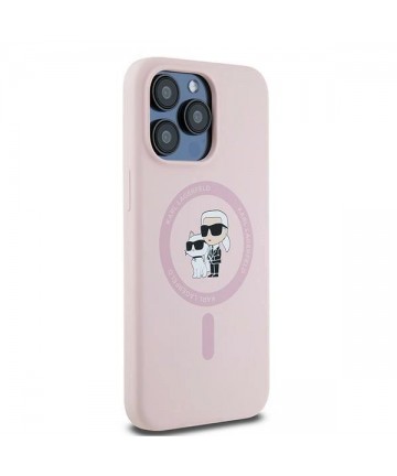 Karl Lagerfeld Silicone Karl&Choupette MagSafe Case for iPhone 15 Pro - Pink