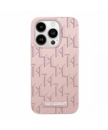 Karl Lagerfeld Leather Monogram Metal Logo case for iPhone 15 Pro Max - pink