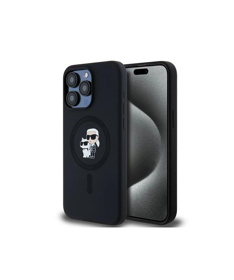 Karl Lagerfeld Silicone Karl&Choupette Ring MagSafe case for iPhone 15 Pro Max - black