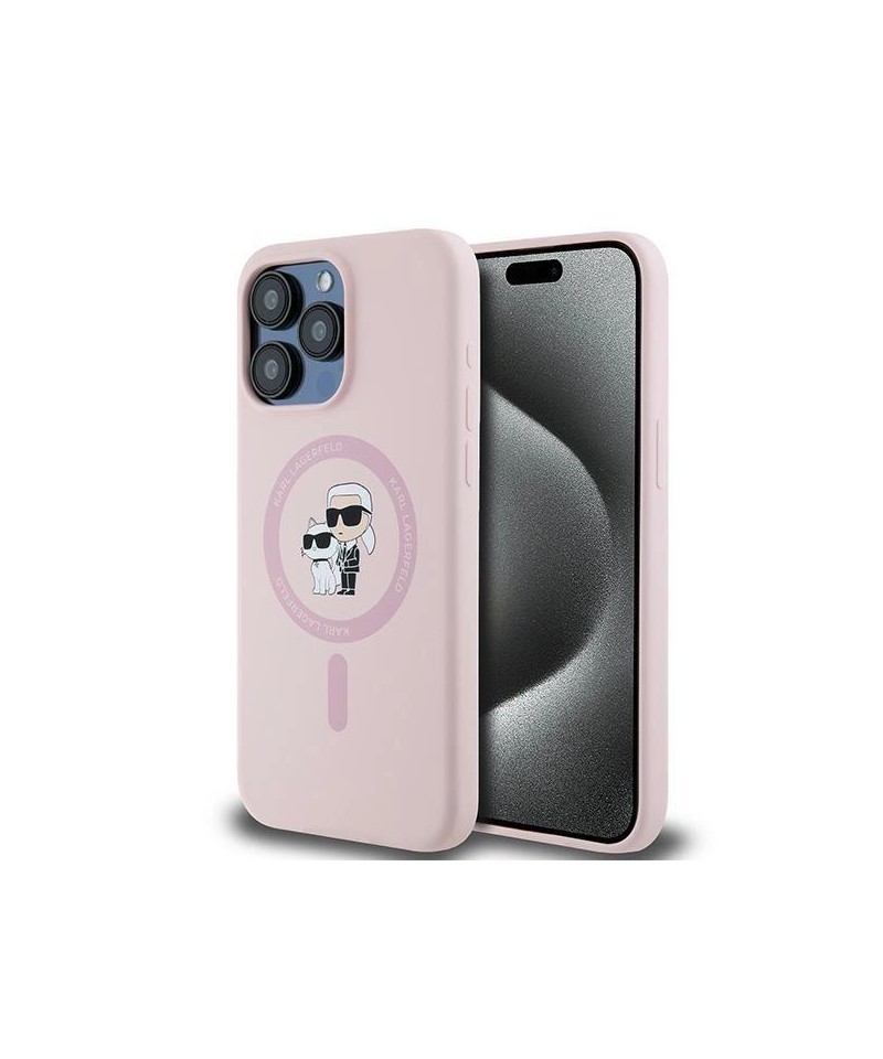 Karl Lagerfeld Silicone Karl&Choupette Ring MagSafe Case for iPhone 15 Pro Max - Pink