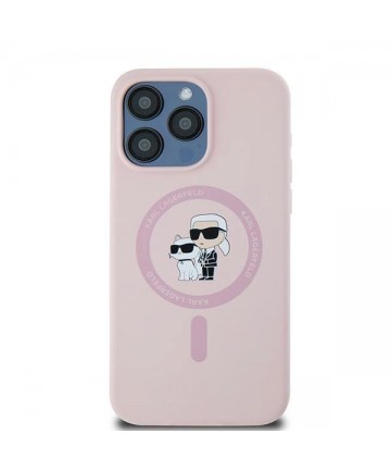 Karl Lagerfeld Silicone Karl&Choupette Ring MagSafe Case for iPhone 15 Pro Max - Pink