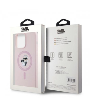 Karl Lagerfeld Silicone Karl&Choupette Ring MagSafe Case for iPhone 15 Pro Max - Pink