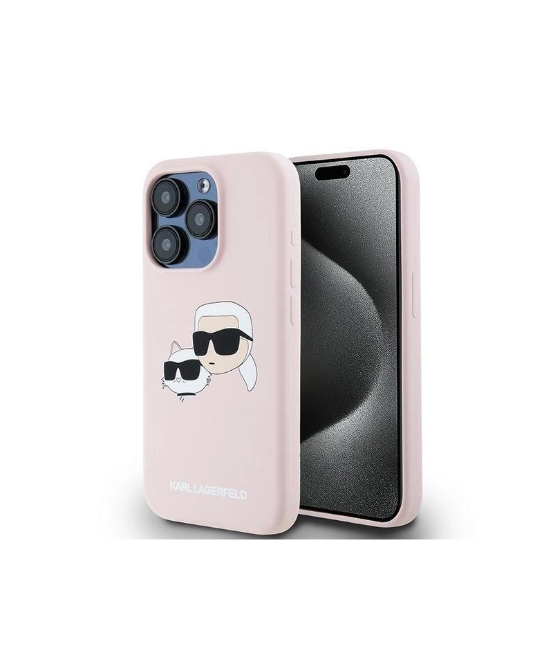 Karl Lagerfeld Silicone Karl&Choupette MagSafe Case for iPhone 15 Pro Max - Pink
