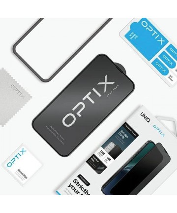 Uniq Optix Privacy tempered glass for iPhone 15 Pro with applicator