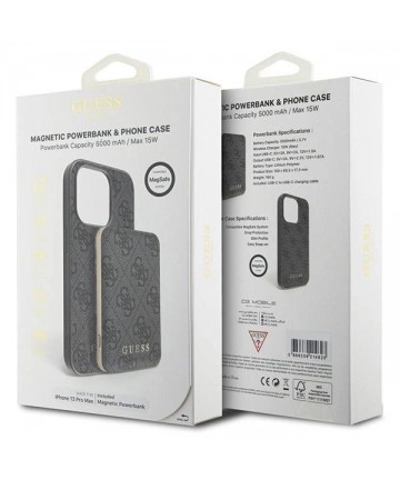 Guess 4G Metal Logo Case Set for iPhone 13 Pro Max + 5000mAh MagSafe Powerbank - Black