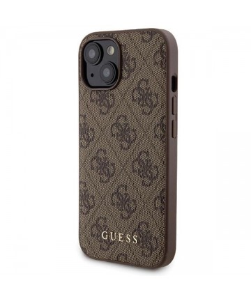 Guess 4G Metal Logo case set for iPhone 15 + 5000mAh MagSafe power bank - brown