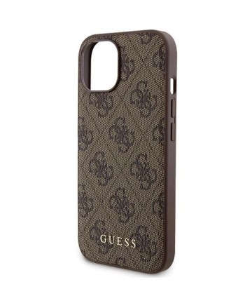 Guess 4G Metal Logo case set for iPhone 15 + 5000mAh MagSafe power bank - brown