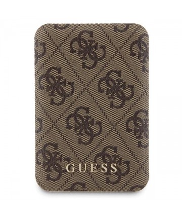 Guess 4G Metal Logo case set for iPhone 15 + 5000mAh MagSafe power bank - brown