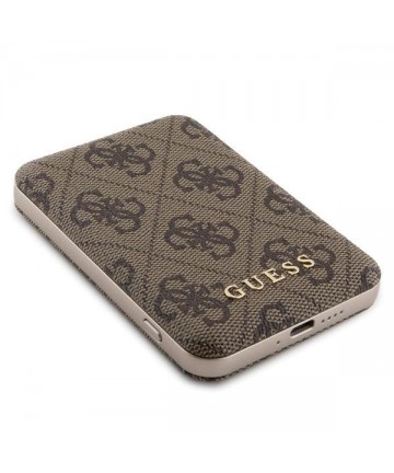 Guess 4G Metal Logo case set for iPhone 15 + 5000mAh MagSafe power bank - brown