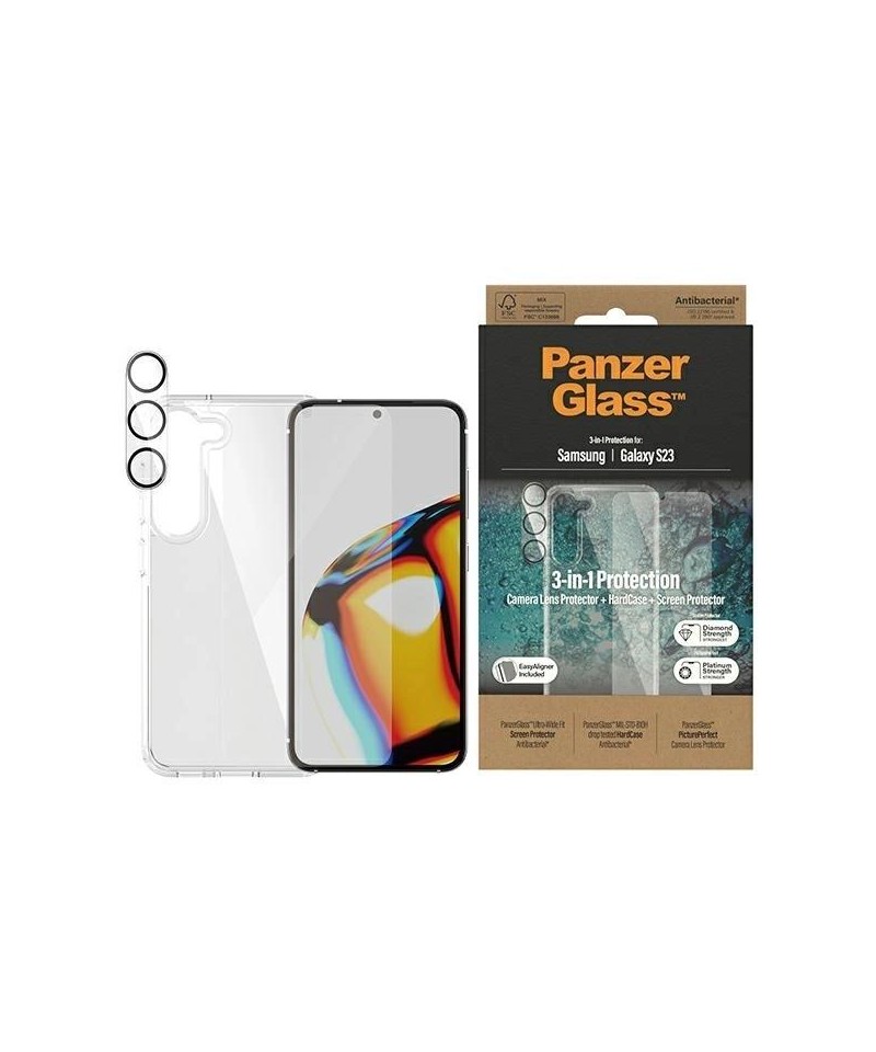 PanzerGlass Bundle 3in1 Transparent Case + Film + Camera Protector for Samsung Galaxy S23