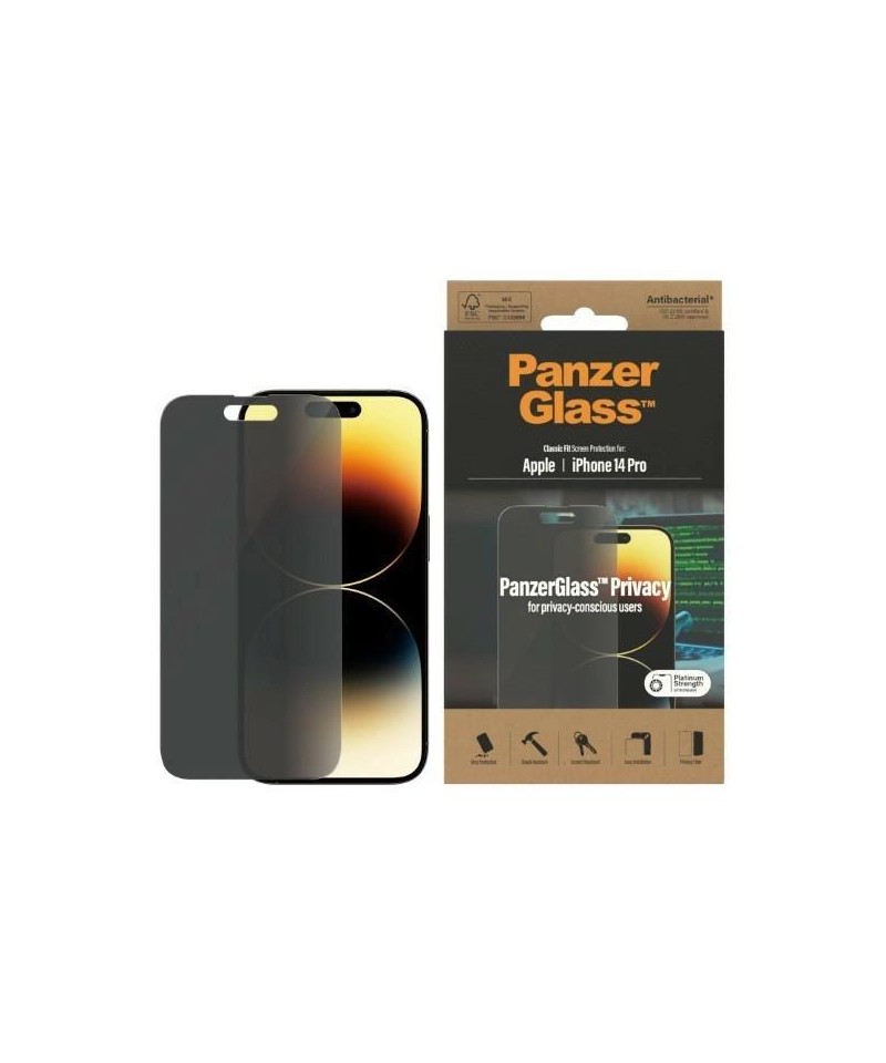 PanzerGlass Classic Fit antibacterial privacy glass for iPhone 14 Pro