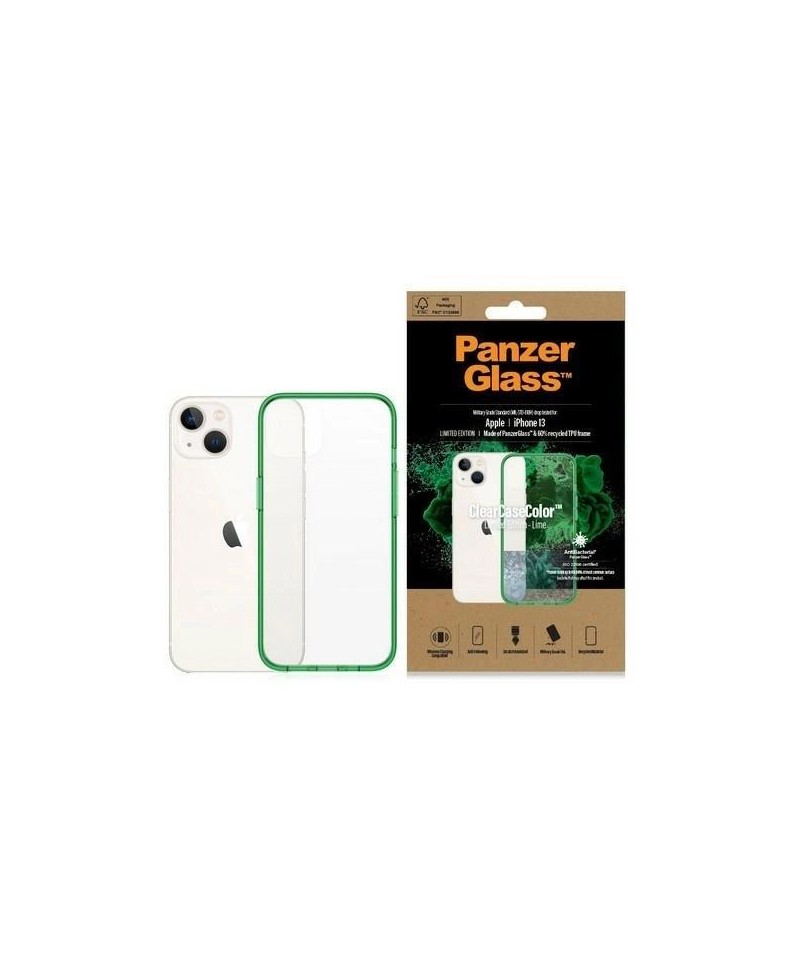 PanzerGlass ClearCase antibacterial case with Military Grade certificate for iPhone 13 / 14 / 15 - transparent green