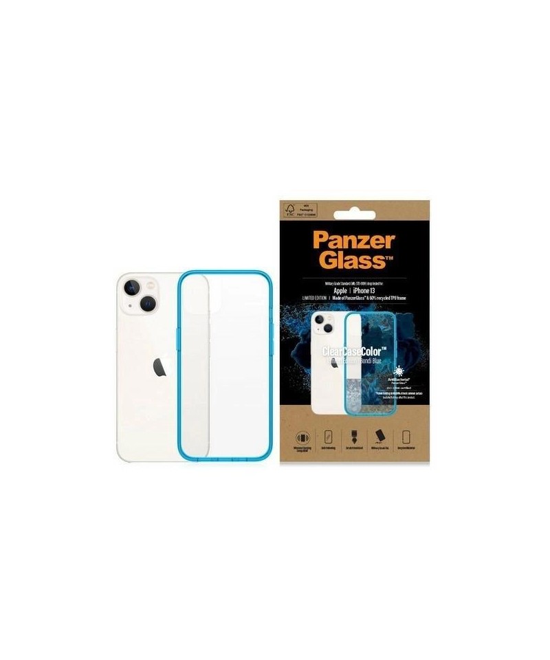 PanzerGlass ClearCase antibacterial case with Military Grade certificate for iPhone 13 / 14 / 15 - transparent blue